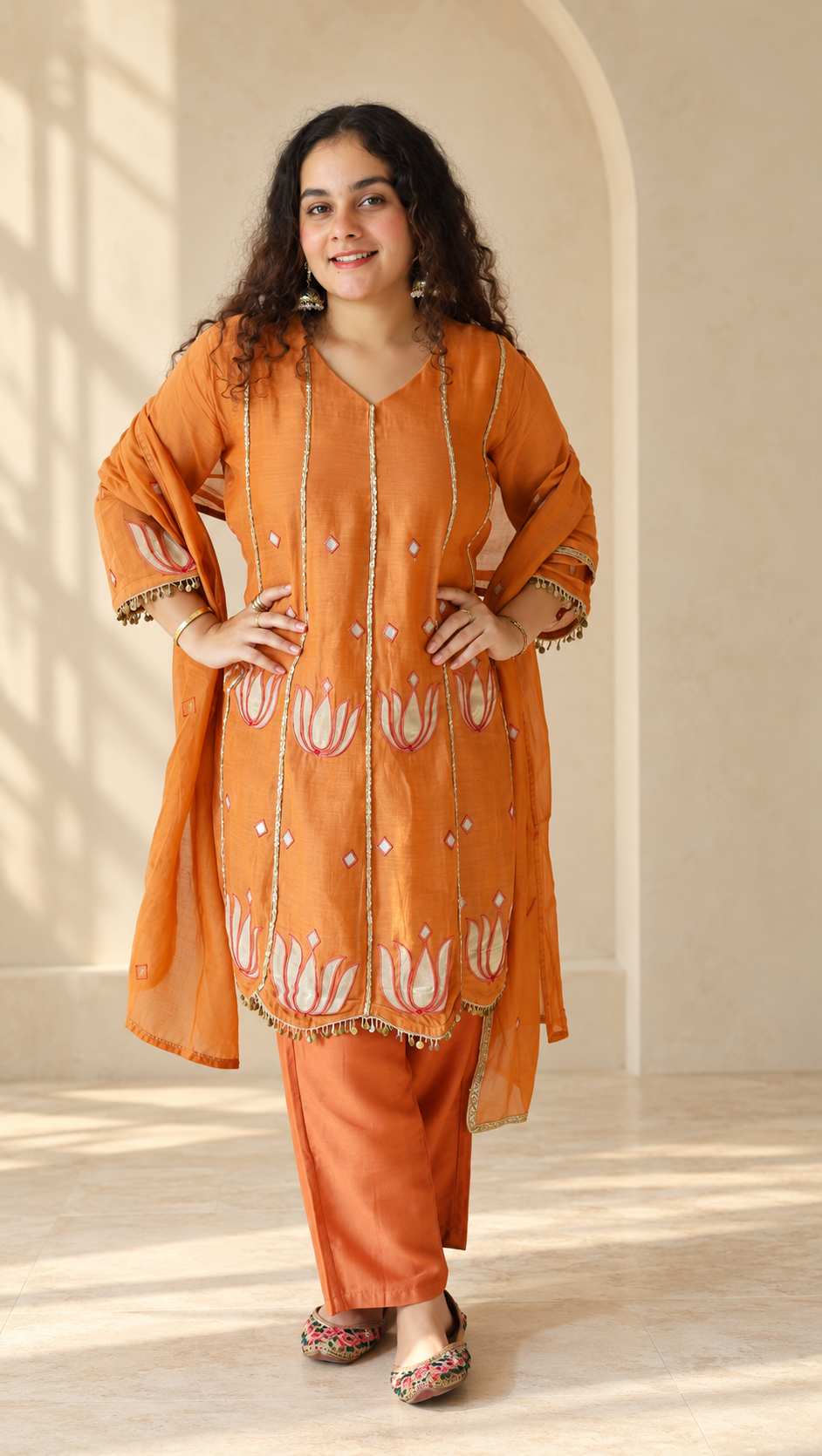 Pure Mul Chanderi with tissue fabric on Lotus