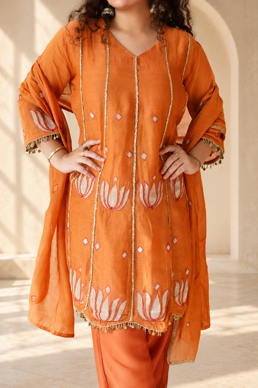 Pure Mul Chanderi with tissue fabric on Lotus