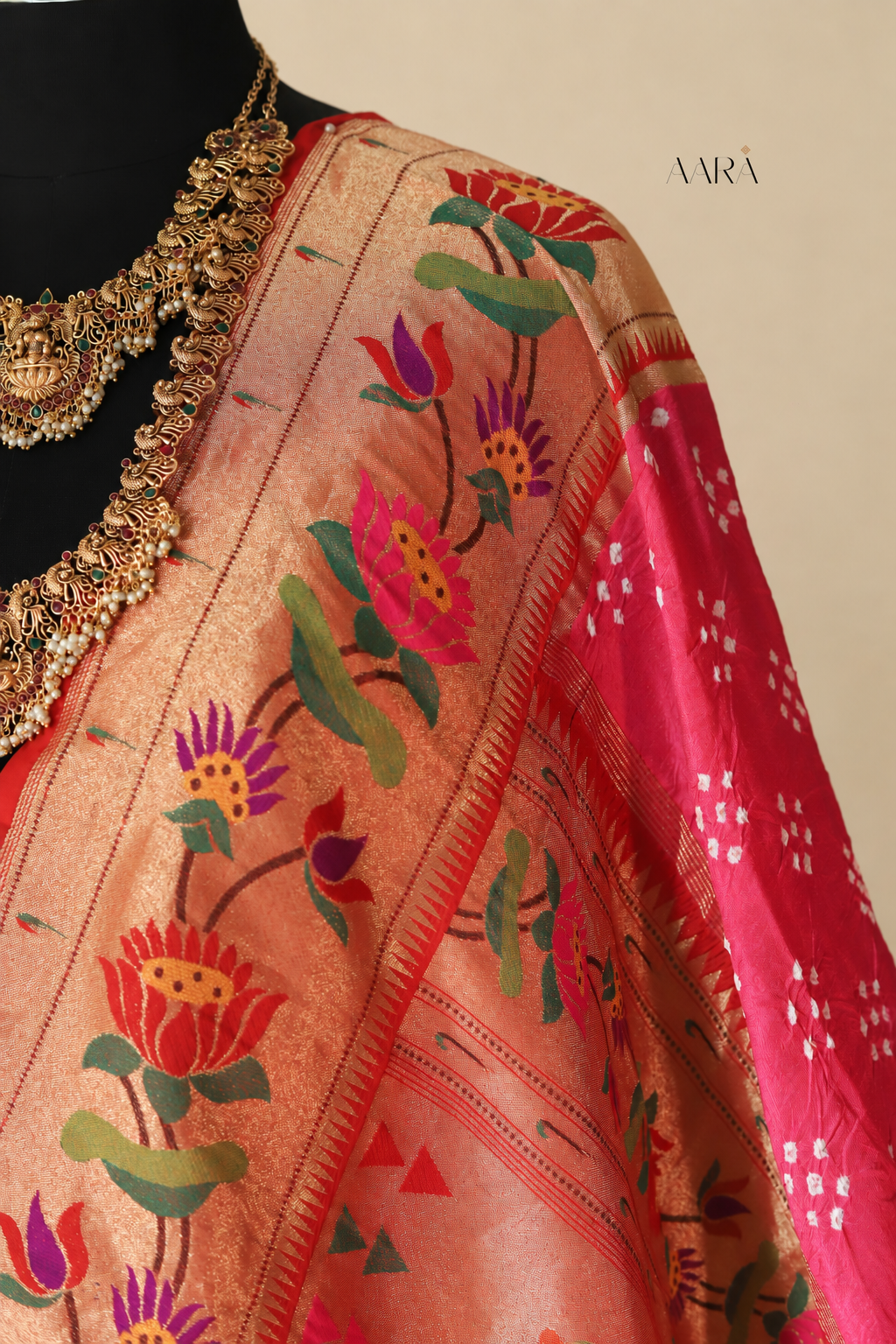 Riva - Red Paithani Silk Saree with Tie-Dye Body and Zari Border