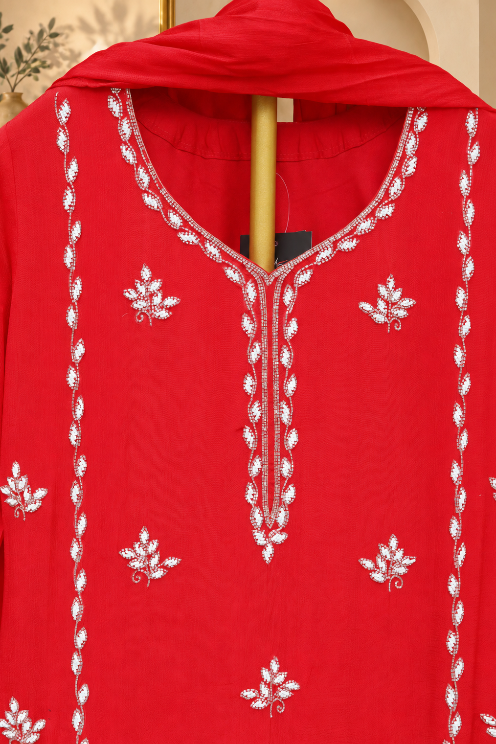 Amaira - Red Embroidered Straight Kurta Set with Dupatta