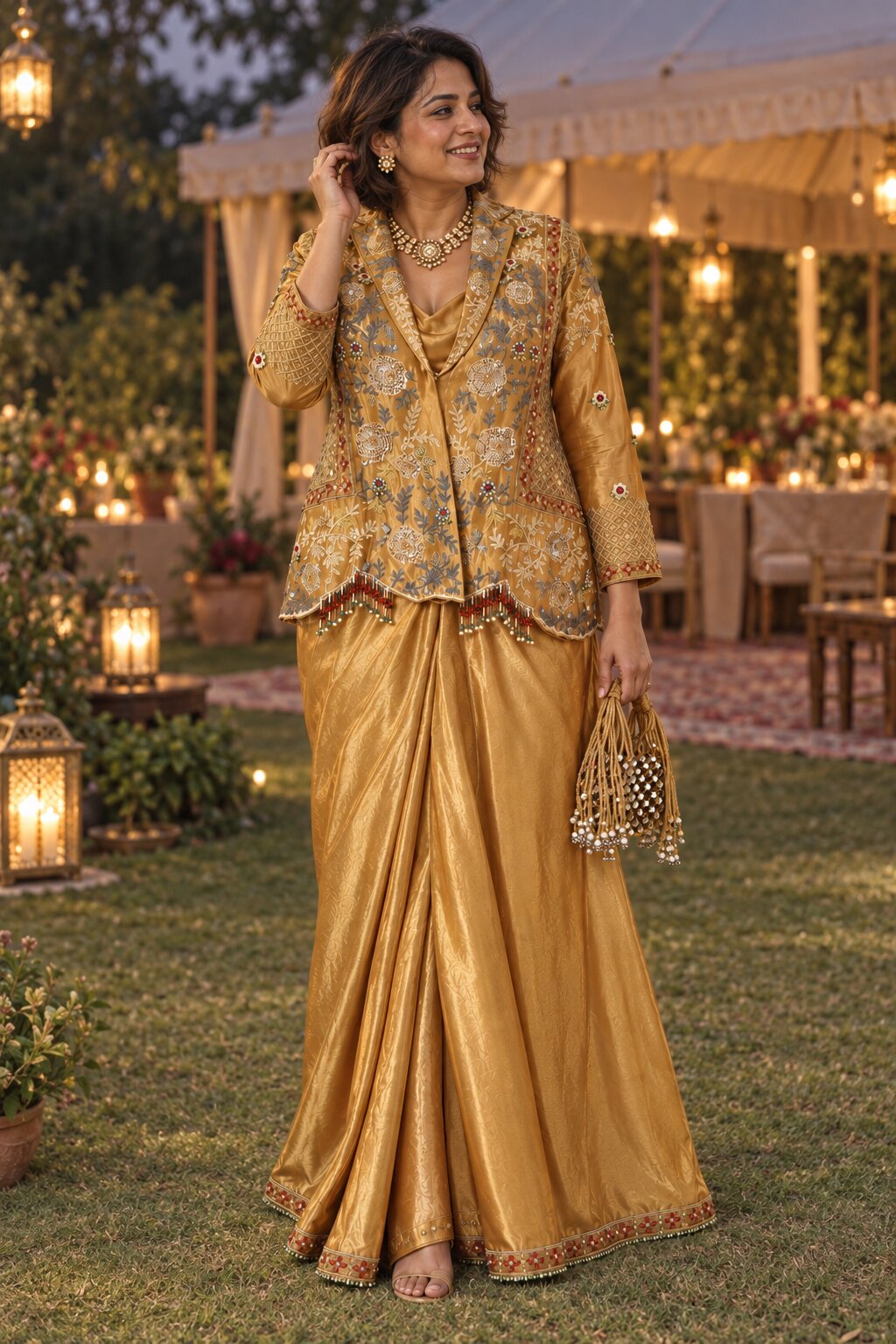 Aadhya - Antique Gold Embroidered Blazer Palazzo Set