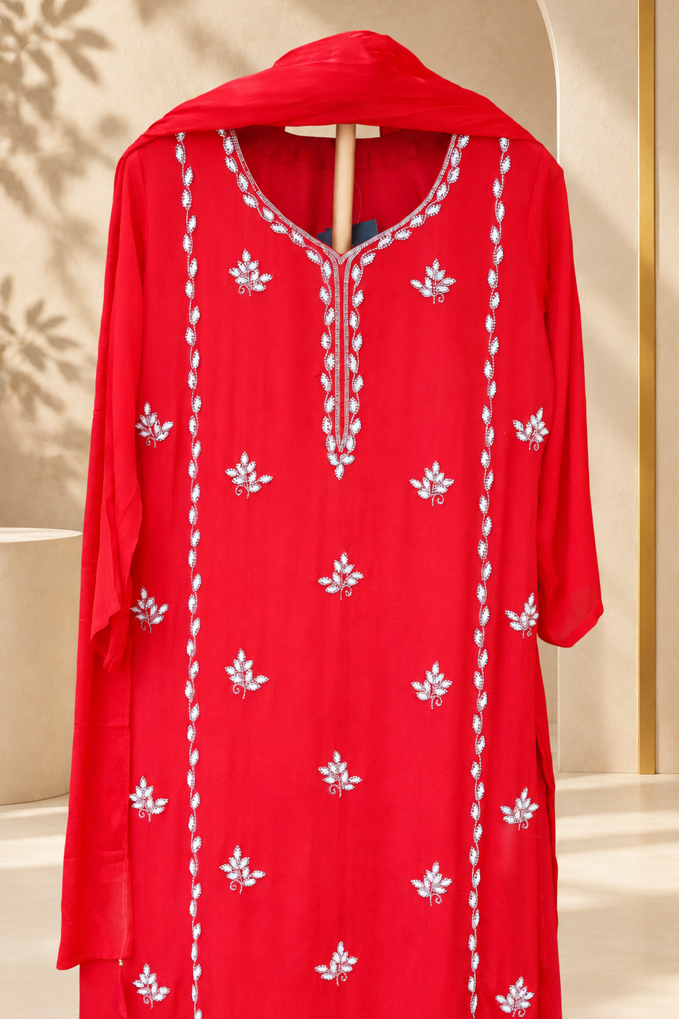 Amaira - Red Embroidered Straight Kurta Set with Dupatta