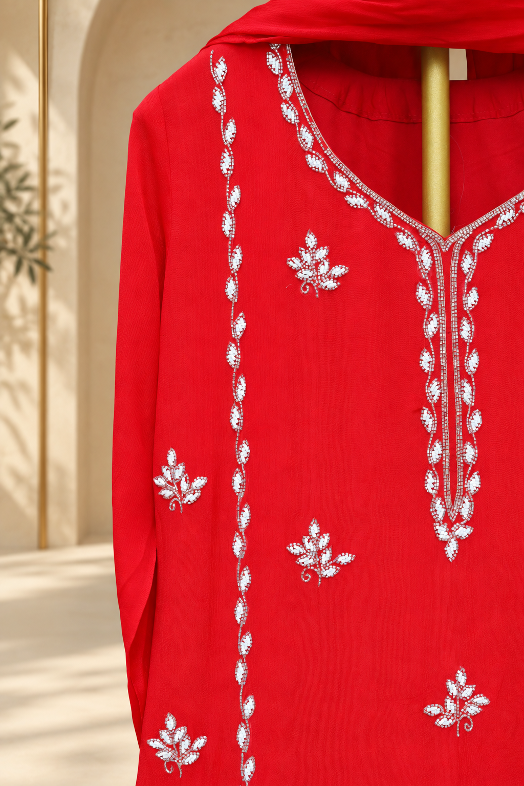 Amaira - Red Embroidered Straight Kurta Set with Dupatta