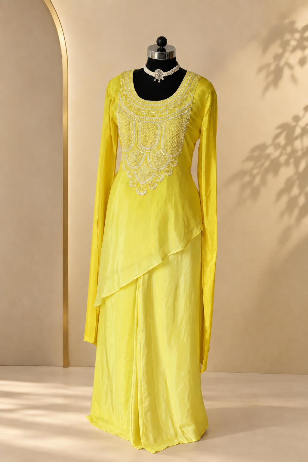 Inara - Yellow Embroidered Asymmetric Kurta Palazzo Set