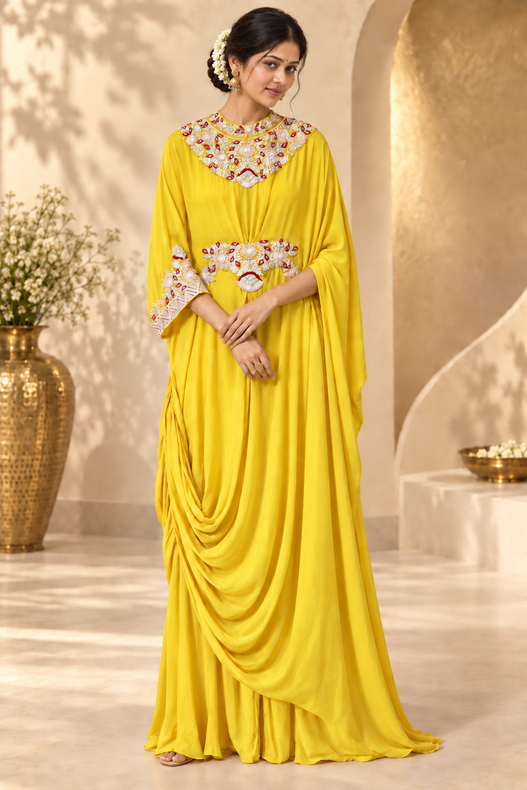 Gul - Yellow Draped Kaftan