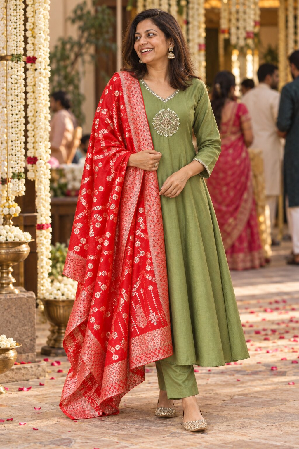 Amaira - Sage Green Embroidered Kurta Set with Banarasi Dupatta