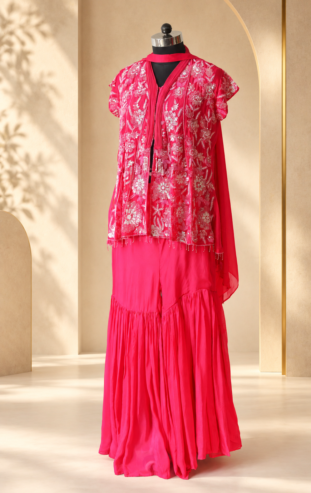 Aadhya - Rani Pink Sequin Embroidered Kurta Sharara Set