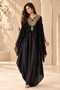 Kiara - Black Embroidered Drape Dress with Cape
