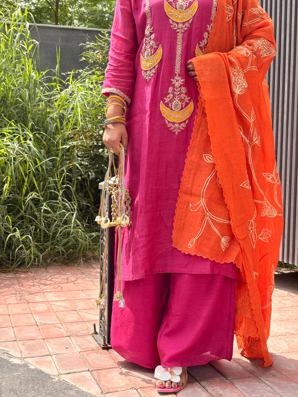 Amaira -Pure Mul Chanderi Embroidered Kurta Set with Pita Gota Dupatta