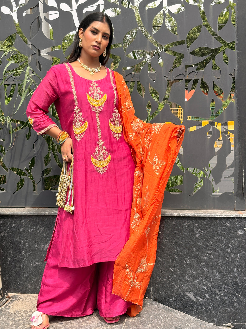 Amaira -Pure Mul Chanderi Embroidered Kurta Set with Pita Gota Dupatta
