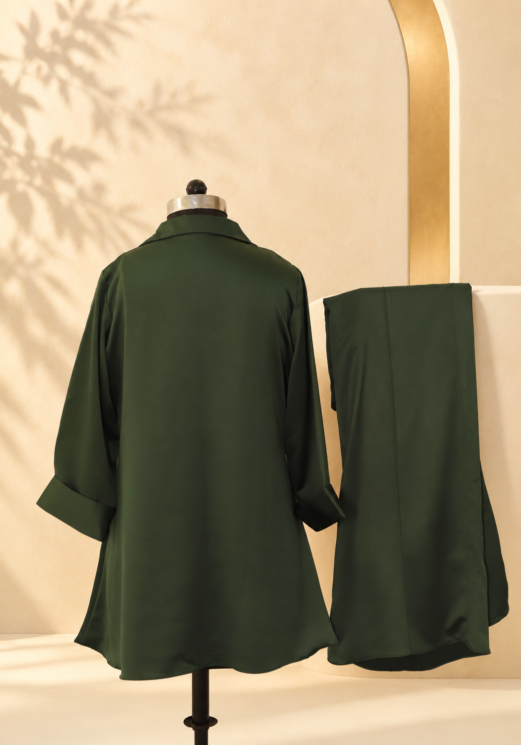 Inara - Bottle Green Satin Embroidered Tunic Co-ord Set