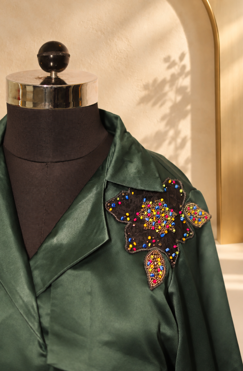 Inara - Bottle Green Satin Embroidered Tunic Co-ord Set
