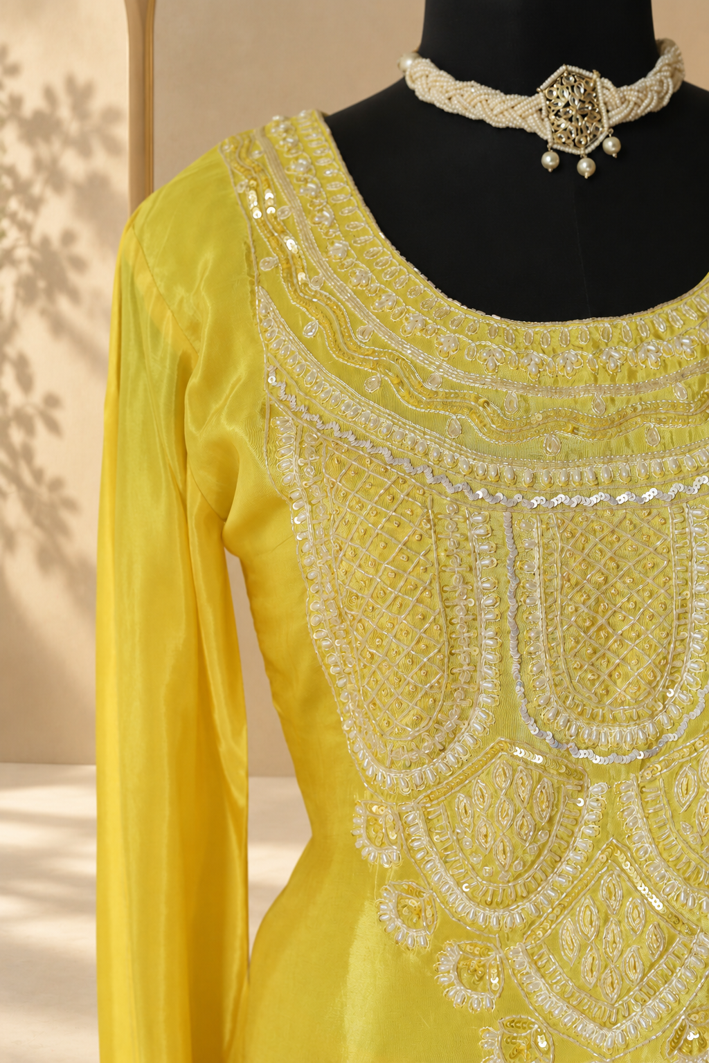 Inara - Yellow Embroidered Asymmetric Kurta Palazzo Set