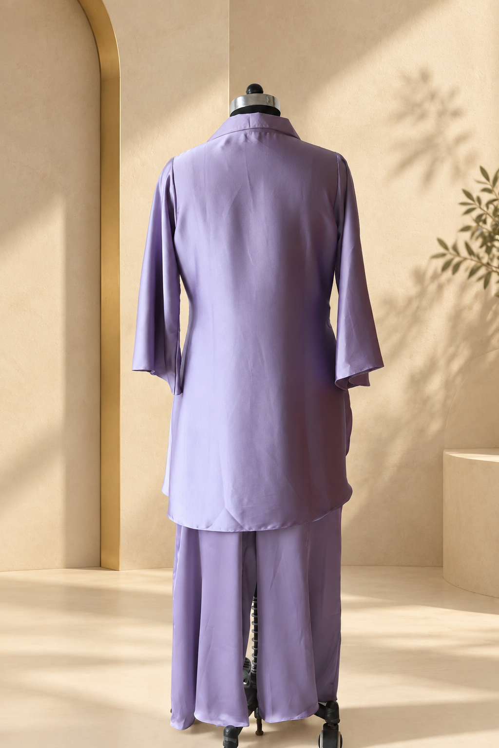 Inara - Lilac Satin Embroidered High-Low Shirt Co-ord Set