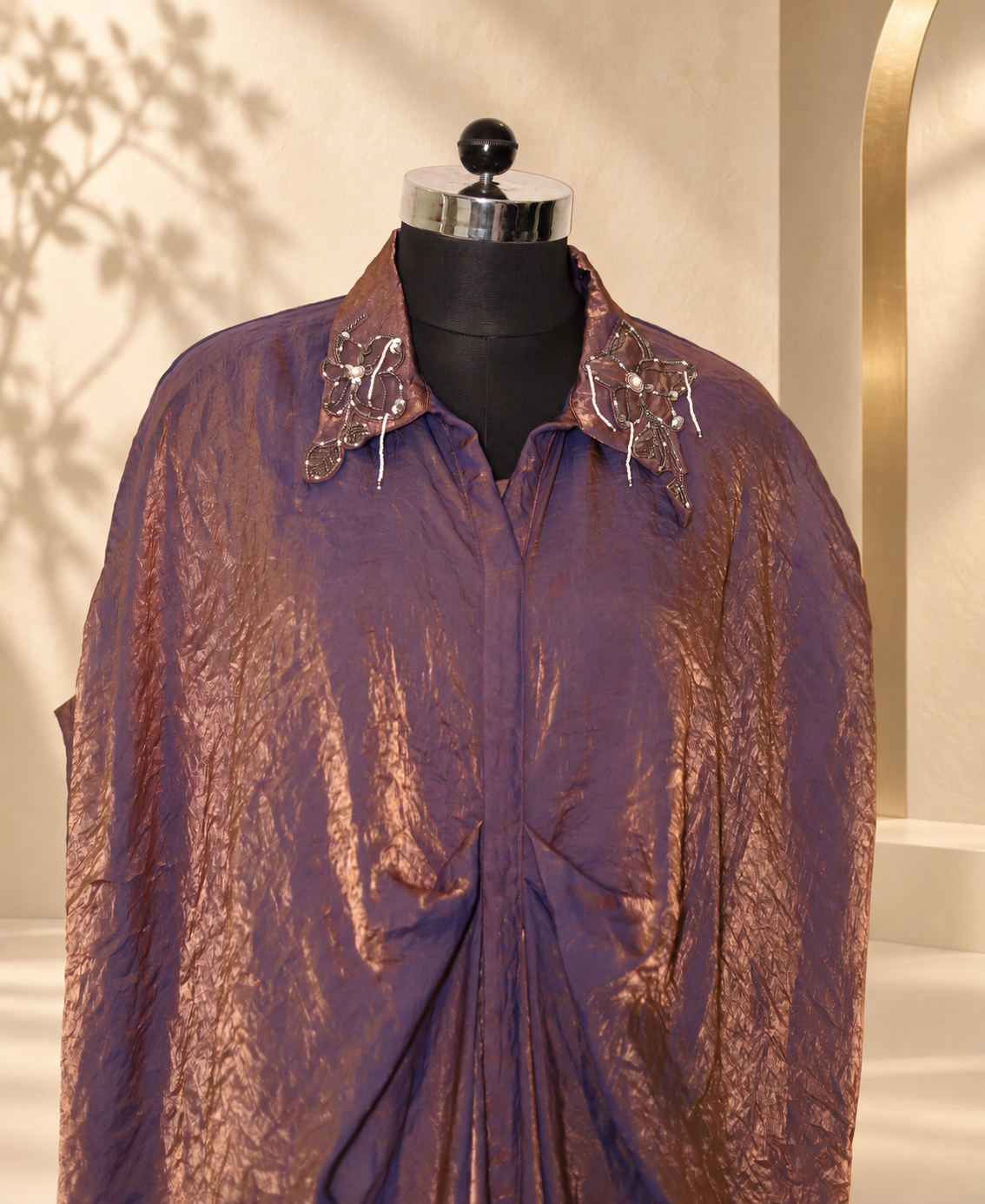 Gul - Purple Metallic Draped Kaftan Gown